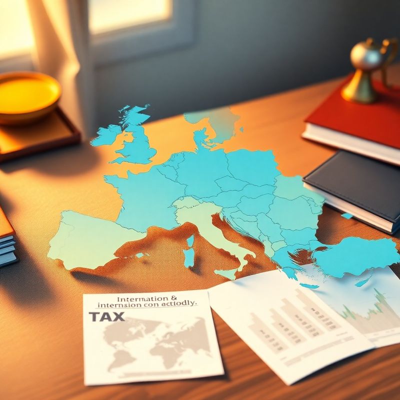 Hartă stilizată a Europei cu documente financiare pe birou